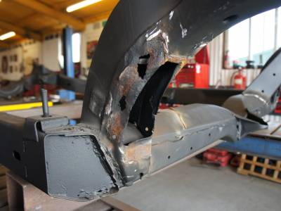 1978 Trailing arm pocket repair - before